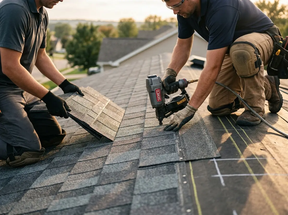 Professional roofer working on a residential roof in Little Egg Harbor